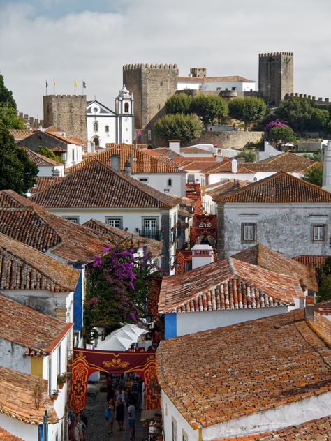 Obidos Portugal, Portuguese Culture, Portugal Travel, Black And White Prints, Dream Lifestyle, Most Beautiful Cities, Rooftops, Colour Photograph, Plan Your Trip