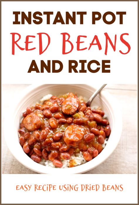 Instant Pot Red Beans and Rice--dried small red beans are pressure cooked quickly and simmered with cajun sausage, onion, green pepper and cajun seasonings to make a saucy stew to serve over rice. And the rice can be cooked at the same time and in the same pot as the red beans! Ip Red Beans And Rice, Small Red Beans Instant Pot, Recipes For Dinner Rice, Breakfast Sausage Recipes For Dinner, Red Beans And Rice Recipe Easy, Cajun Seasonings, Small Red Beans, Red Beans Recipe, Dinner Rice