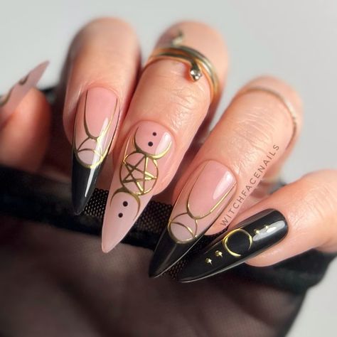 Wiccan Nails, Witch Nails, Witchy Nails, Moon Nails, Gothic Nails, Edgy Nails, Goth Nails, Fall Nail Art, Fall Nail