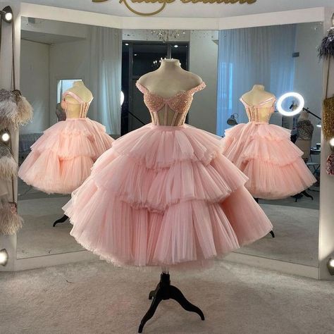 Malyarova Olga Dress, Pink Prom Dresses 2023, Malyarova Olga, Tea Length Homecoming Dresses, Pink Prom Dresses Short, Glittery Outfits, Prom Dresses Off The Shoulder, Prom Dresses 2023, Hot Prom Dress