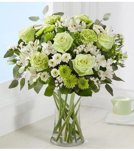 Serene Green™ - Houston, TX Florist Green Carnation, Plant Bud, Peruvian Lilies, Spring Flower Arrangements, Green Roses, Green Bouquet, Romantic Bouquet, Green Color Schemes, Flowers Delivered