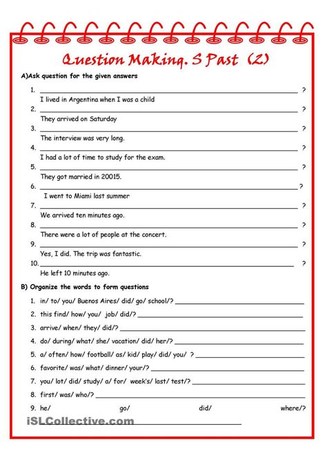 This worksheet is the second in the series. There are two exercises, make question for the given answers and unscramble the the words to form questions. It is m Restate The Question, Sign Language Lessons, Sequencing Worksheets, Esl Teaching Resources, English Teaching Materials, English Exercises, English Grammar Worksheets, Esl Lessons, English Worksheets For Kids