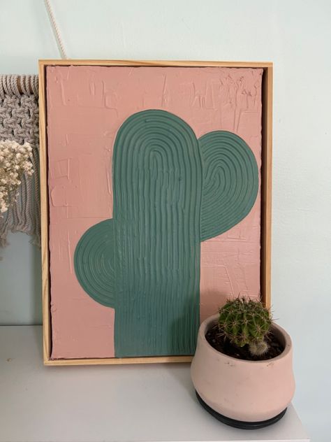 Cactus Texture Art, Plaster Canvas Art Diy, Spackle Art Texture Diy, Spackle Art, Boho Pottery, Nursery Canvas Art, Guided Art, Diy Canvas Wall Art, Simple Canvas Paintings