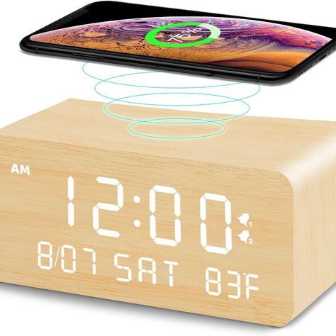 Wireless Charging Alarm Clock, 5 Level Brightness Adjustable alarm clock, Volume Adjustable Alarm Clock, Modern Wooden Clock for Home Décor in four different colors. Clock For Bedroom, Analog Alarm Clock, Weekend Mode, Led Clock, Modern Art Decor, Tabletop Clocks, Digital Clocks, Wooden Clock, Phone Support