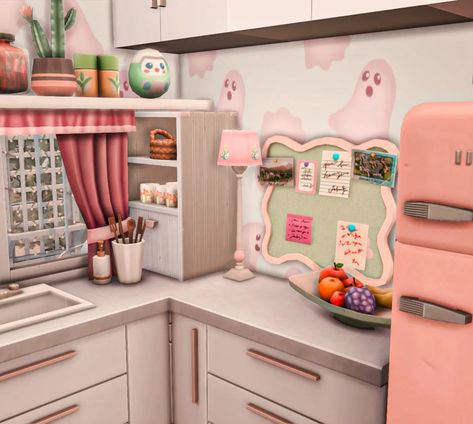 My Sims, Sims 4 Kawaiistacie, Cute Sims 4 Rooms, Sims 4 Pink House, Sims 4 Pink Kitchen, Cute Sims 4 Rooms No Cc, Sims 4 Kawaii House, Kawaii Room Cc Sims 4, Sims 4 Loft