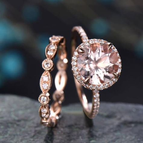 Morganite Engagement Ring Rose Gold, Jewellery Shops, Morganite Engagement Ring Set, Ring Rosegold, Antique Engagement Ring, Engagement Ring Rose Gold, Morganite Engagement, 14k Rose Gold Ring, Morganite Engagement Ring