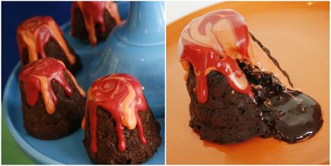 Dinosaur Party + "Volcano" Chocolate Lava Cakes Tutorial {guest feature} — Celebrations at Home Volcano Cupcakes, Roar Birthday Party, Volcano Cake, Molten Lava Cakes, Dinosaur Themed Birthday Party, Molten Lava, Chocolate Lava, Chocolate Lava Cake, Dinosaur Theme Party