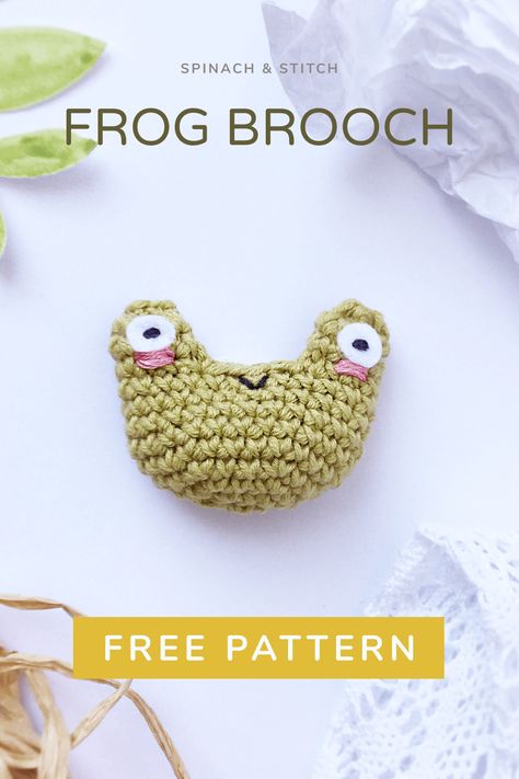 Crocheted cute frog brooch Crochet Frog Applique, Crochet Brooch Pattern Free, Frog Crochet Pattern Free, Crochet Frog Pattern Free, Frog Applique Pattern, Frog Applique, Crochet Brooches, Frog Crochet Pattern, Crochet Pins