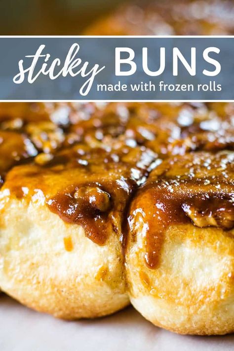 Easy Sticky Bun Recipe, Rhodes Rolls Recipes, Homemade Sticky Buns, Easy Sticky Buns, Caramel Sticky Buns, Rhodes Dinner Rolls, Cinnamon Sticky Buns, Sticky Rolls, Frozen Dinner Rolls