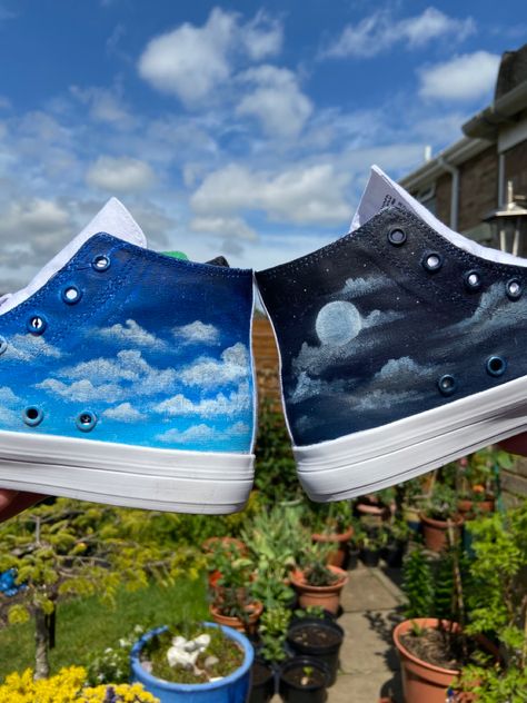 Sunset Shoes Painted, Vans Ideas, Grad Shoes, Custom Painted Vans, Vans Aesthetic, Shoe Painting, Make Your Own Shoes, Painted Shoes Diy, Painted Vans