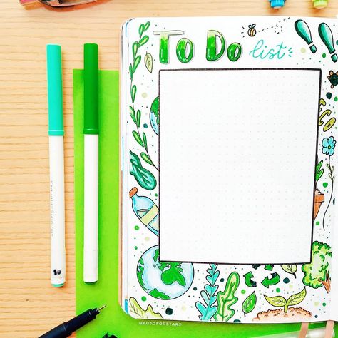 Bullet Journal | Estrella on Instagram: “Doodly style🤩😋 . I just didn't know how to decorate this page, so I went full with little drawings of earth and environment! And all green,…” How To Decorate A Page, 2024 Bujo, Little Drawings, Earth Drawings, Creating A Bullet Journal, Bullet Journal Spread, Bullet Journals, How To Decorate, Journal Ideas