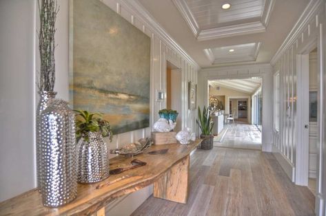 1512 Dolphin Terrace - Beach Style - Hall - Los Angeles - by Spinnaker Development | Houzz White Wash Wood Floors, Rustic Tables, Cottage Coastal, Beach House Interior Design, Interior Design Per La Casa, Dream Beach Houses, Hallway Designs, Hallway Design, Modern Hallway