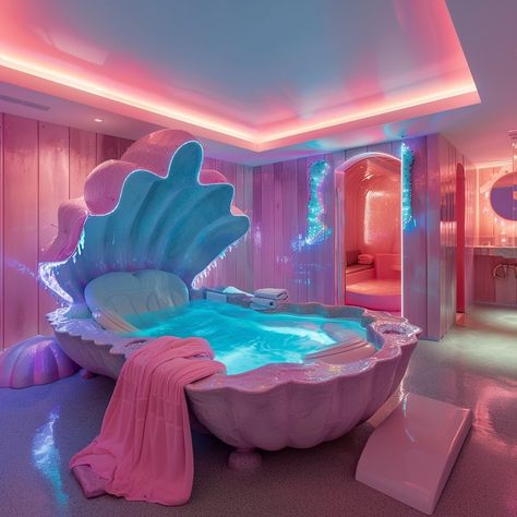 Y2K shell hot tubs and baths for mermaids 🎀 One of them looks to be a bed bath for a mermaid, thought it was cute and decided to share anyway 💗 . . . . . . #mermaidvibes #y2kaesthetics #y2k #aigeneratedartwork #midjourneyv6alpha #midjourneyv6 #digitalartoftheday #digitalartdesign #aiphoto Bedroom With Hot Tub, Roblox Mermaid, Cute Beds, Western Living Room Ideas, Beds Cute, Y2k Home Decor, Mermaid Bedroom Ideas, Mermaid Bed, Shell Bed