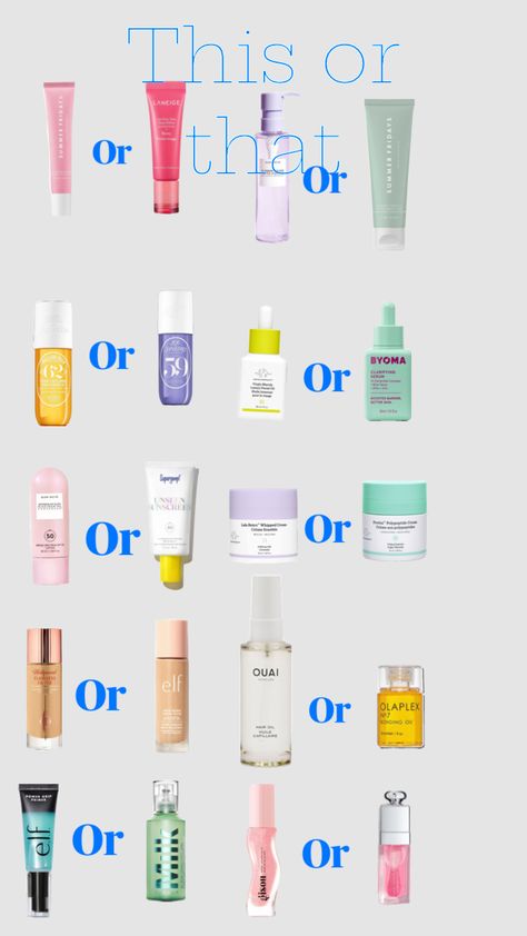 Remix by keeping the ones you choose and removing the ones you don’t #remix#preppy#skincare#makeup This Or That Skincare, Trending Skincare, Preppy Skincare, Preppy Stuff, Summer Fridays, Summer Glow, Skincare Makeup, Shopping Lists, Glow Up?