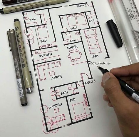 Interior Design Major, Floor Plan Sketch, Interior Design Sketchbook, Interior Floor Plan, Architecture Drawing Sketchbooks, Architecture Drawing Plan, Interior Architecture Drawing, Interior Design Drawings, Interior Design Sketch