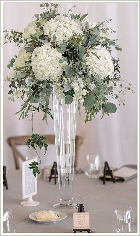 Amazon  the one-stop-shop for all your wedding flower needs. Tall Wedding Centerpieces, Unique Wedding Flowers, Wedding Floral Centerpieces, Tall Centerpieces, Dusty Miller, Tall Vase, Eucalyptus Wedding, Flower Centerpieces Wedding, White Hydrangea