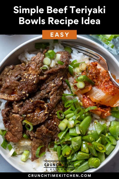 Check out my brand spanking new recipe! Beef Teriyaki Bowls. Delicious and healthy! Starting with tender marinated beef sauteed with my easy homemade teriyaki sauce, then layered with warm white rice and fresh crunchy veggies. An easy and fast meal idea for families in a hurry. This delicious stir-fry is ready in no time. An easy and healthy one-bowl recipe that everyone in the family will love. These Beef Teriyaki Bowls will quickly become a family favorite. Teriyaki Beef Bowl Recipe, Teriyaki Bowls, Rice Bowls Healthy, Quick Casseroles, Beef Teriyaki, Teriyaki Bowl, Best Beef Recipes, Teriyaki Beef, Fast Dinner