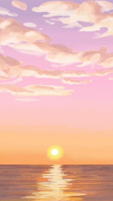 Horizon Painting Easy, Sunset Landscape Painting Easy, Sunset Drawing Aesthetic, Sunrise Poster Design, Sunset Background Drawing, Watercolor Ocean Sunset, Sun And Clouds Painting, Ocean Sunset Drawing, Pastel Sunset Drawing