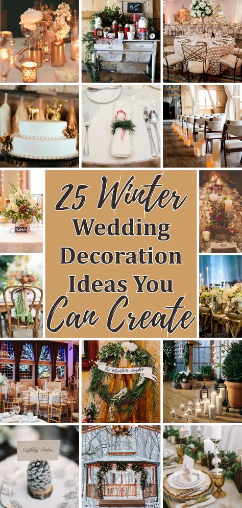 Small Outdoor Winter Wedding, Diy Winter Wedding Decor, Snow Wedding Ideas, Winter Wedding Decorations Elegant, Rustic Winter Wedding Decor, Winter Wedding Ceremony Decorations, Elegant Indoor Wedding, Winter Wedding Table Decorations, Small Winter Wedding