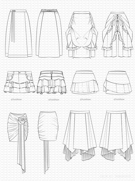 Illustration Garment Design, Technical Drawings Fashion, Sleeve Technical Drawing, Skirt Sketches Fashion Drawings, Fashion Technical Drawing, Fashion Model Sketch, Fashion Design Books, Fashion Design Template, Fashion Drawing Sketches