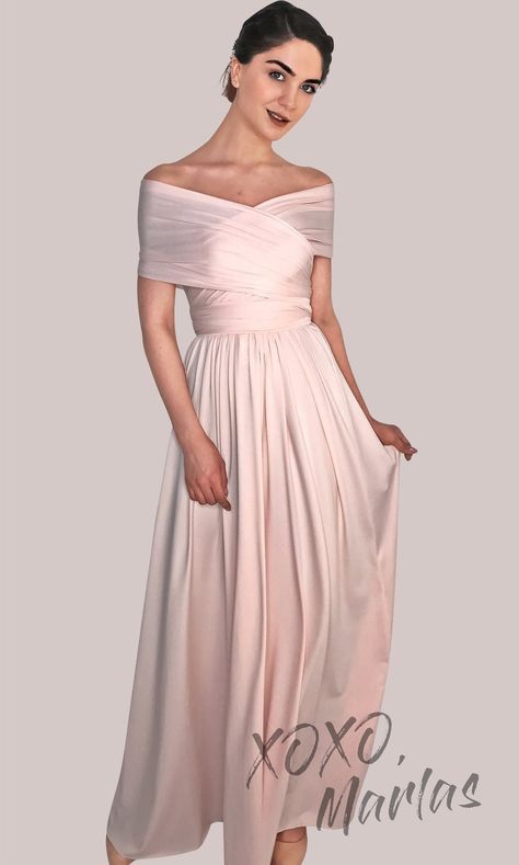 Long Blush pink infinity bridesmaid dress or multiway dress or convertible dress.One dress worn in multiple ways.This light pink one size dress is great for bridesmaid Western Party Dress, Infinity Dress Ways To Wear, Infinity Dress Styles, Infinity Bridesmaid Dress, Multiway Bridesmaid Dress, Dress Semi Formal, Infinity Dress Bridesmaid, Multiway Dress, Multi Way Dress