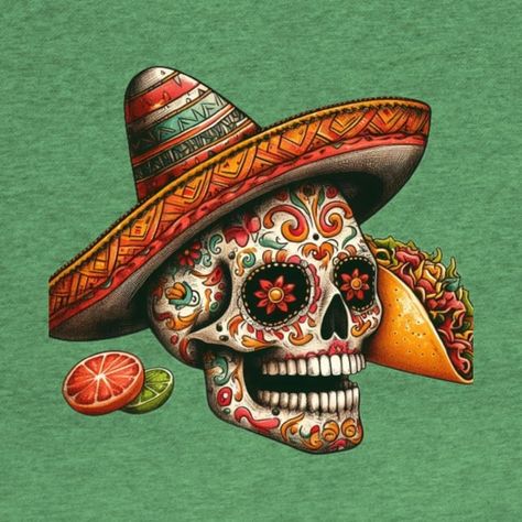 calavera de charro con tacos - Mexican - T-Shirt | TeePublic Mexican T Shirts, Food Truck Design, Truck Design, Food Truck, Tacos, Aura, Tshirt Designs, Phone Case, Bar