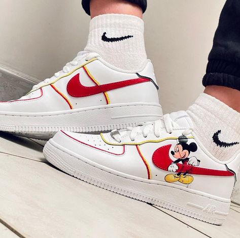 GIORGIA | Custom Lab (@lemie_scarpine) posted on Instagram • Mar 30, 2022 at 7:11pm UTC Mickey Mouse Shoes, Galaxy Converse, Nike Air Force 1 Custom, Air Force 1 Custom, Custom Nikes, Custom Sneakers, Nike Cortez Sneaker, Custom Shoes, Nike Air Force 1