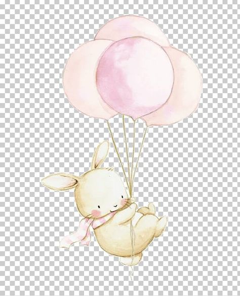 Bunny With Balloon Drawing, Rabbit Illustration Design, Baby Watercolor Painting, Ballon Watercolor, Bunny With Balloon, Ballon Drawing, European Rabbit, Png Balloons, Birthday Balloons Clipart