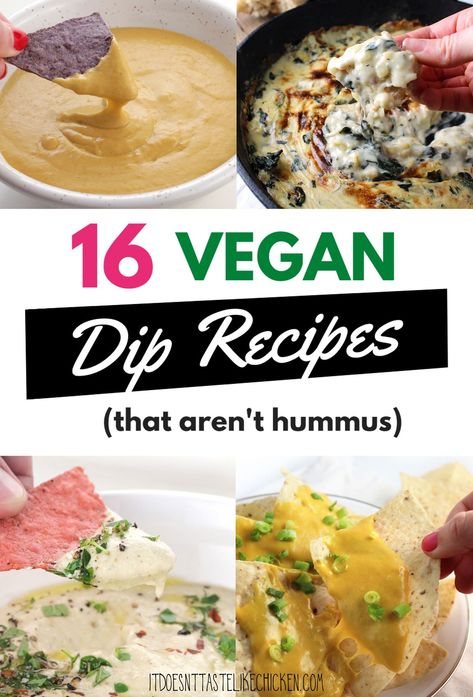 Get inspired with our list of vegan dip recipes, perfect for dipping veggies, crackers, chips, or anything else you can think of. I've included recipes for nacho cheese dip, onion dip, ranch dip, buffalo chicken dip, blue cheese dip, spinach and artichoke dip, and many more. All vegan, and all super delicious! This collection of vegan dip recipes will make it easy to find something new. #itdoesnttastelikechicken #veganrecipes Buffalo Chicken Dip Blue Cheese, Tofu Dip, Crispy Buffalo Cauliflower, Vegan Dip Recipes, Nachos Cheese Recipe, Vegan Chips, Nachos Cheese Dip, Chips Dip, Sweet Potato Hummus