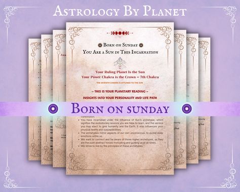 Excited to share one of the latest additions to my #etsy shop: BORN ON SUNDAY ~ You Are Sun In This Incarnation. Planetary Astrology Reading . 7th Chakra, Instant download Guidebook. https://astrologybyplanet.etsy.com Sunday Born Personality, Sun 7, Astrology Reading, Vedic Astrology, Under The Influence, Life Path, Great Birthday Gifts, Life Purpose, Tarot Reading