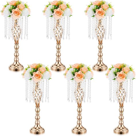 PRICES MAY VARY. Proper Size to Use: coming in 6 pieces, our gold centerpieces for table wedding measure about 21.7 inches/ 55 cm in height, about 7.87 inches/ 20 cm in top diameter, about 5.51 inches/ 14 cm in bottom diameter, not included flowers, proper in size and light in weight, you can place them in many places and create a beautiful effect Simple but Elegant Design: our table centerpieces for party event are designed in a gold color, and feature clear crystal decorations, elegant and nic Wedding Table Flower Centerpieces, Tall Gold Vases, Crystal Centerpieces Wedding, Tall Flower Vase, Wedding Anniversary Party Decorations, Wedding Vase Centerpieces, Centerpieces For Tables, Candelabra Centerpiece, Chandelier Crystals