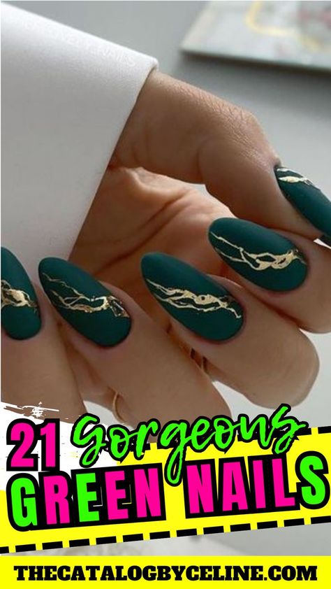 21 Gorgeous Green Nails That You Will Love this Season | Green Nails 2023 | Green Nail Designs Fall Green Nails 2023, Dark Green With Gold Nails, Nail Designs Green And Gold, Nails Emerald Green And Gold, Simple Emerald Green Nails, Green And Gold Nails Acrylic, Green Nails 2023, Emerald Green And White Nails, Nails 2023 Green