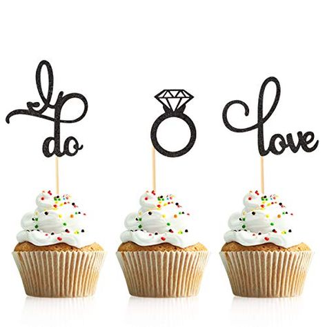 Wedding Cupcake Table, Ring Cupcake, He Asked She Said Yes, Ring Cupcake Topper, Engagement Party Cake, Beautiful Cupcakes, Cake Picks, Engagement Party Decorations, Heart Cake