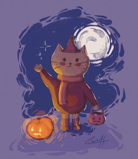 Un gatito. #illustration #ilustración #ilustracióndigital #halloween #gato #cat Gato Cat, Halloween Illustration, Fat Cats, Halloween Signs, Orange Cat, Beautiful Cat, Halloween Art, Cat Breeds, Cute Cat