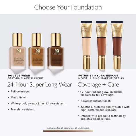 Futurist Hydra Rescue Moisturizing Foundation SPF 45 - Estée Lauder | Sephora Estee Lauder Foundation, Cosmetic Inspiration, Foundation For Dry Skin, Moisturizing Foundation, Liquid Makeup, Flawless Foundation, Sephora Beauty, Estee Lauder Double Wear, Linoleic Acid