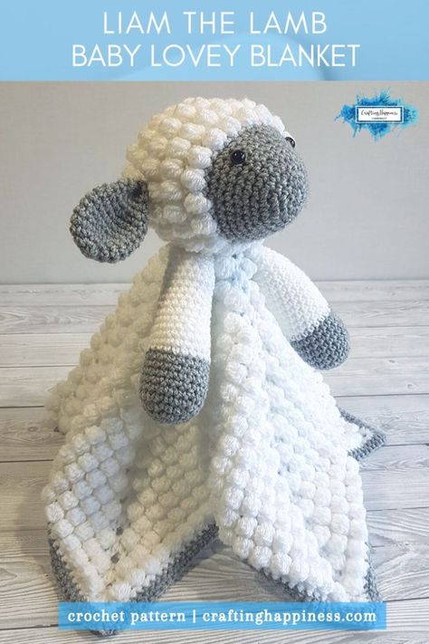 Liam The Lamb Baby Lovey Blanket Crochet Pattern by Crafting Happiness  Security Blanket Toy for babies and kids.    #kidsblankets #crochetblanket  #hoodedblanketcrochet #animalcrochetblanket #lamb #sheep #crochetlamb #crochetsheep #forbaby #forchildren #sheepcrochet #securityblanket #crochetlovey #crochetblankie #sheepblanket #easycrochetblanket #loveyblanket #amigurumi #amigurumisheep #crochettoy #amigurumicrochet #crochetsecurityblanket #bestlovey #easycrochet #crochetforbeginners Lovey Blanket Pattern, Baby Lovey Blanket, Crochet Lovey Free Pattern, Crochet Security Blanket, Lovey Pattern, Crochet Lovey, Baby Security Blanket, Lovey Blanket, Haken Baby