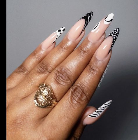 Classy Black And White Nails, Black And White French Tip Nails, Tamara Renaye, Classy Black Nails, Nail Overlay, Monochrome Nails, Black And White Nail, Black And White Nail Designs, Neutral Nail Designs