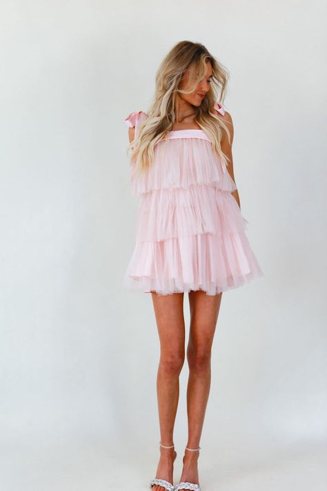 College Grad Dresses, Rush Outfits, Tulle Ruffles, Recruitment Outfits, Rush Dresses, Tiered Mini Dress, Puff Dress, Girly Dresses, Cute Prom Dresses