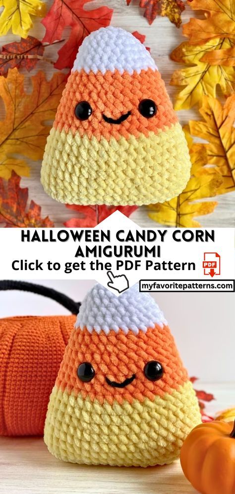 Dive into the enchanting world of crochet with our Halloween Candy Corn Crochet PDF Pattern. Create charming candy corn-inspired decorations, costumes, and gifts with this easy-to-follow pattern. Transform your home into a Halloween wonderland or craft unique costumes that capture the spirit of the season. Download the PDF pattern now and add a dash of sweet, spooky fun to your crafting repertoire! Crochet Candy Corn Plushie, Candy Corn Sewing Projects, Easy Crochet Projects Halloween, Candy Corn Free Crochet Pattern, Free Crochet Candy Corn Patterns, Pink Halloween Crochet, Candy Corn Pillow Crochet Pattern, Halloween Items To Sell, Crochet Candy Corn Pillow Free Pattern