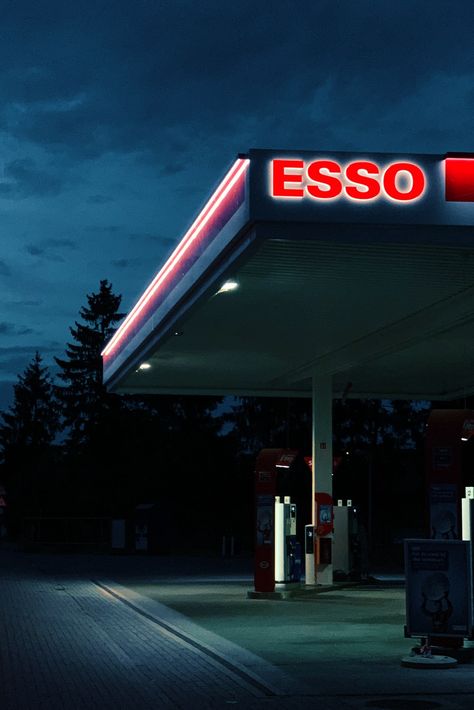 Esso gas station during night photo – Free Image on Unsplash My Neighbourhood, Station Essence, Neon Gas, Free Gas, Petrol Station, Filling Station, Service Station, Night Aesthetic, Perfect World