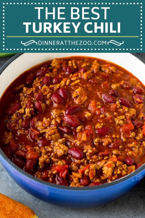 Turkey Chili Recipe #turkey #chili #dinner #dinneratthezoo Ground Turkey Chili Recipe, Turkey Chili Recipe Crockpot, Easy Turkey Chili, Turkey Chilli, Turkey Chili Crockpot, Ground Turkey Chili, Turkey Chili Recipe, Chili Recipe Turkey, Crockpot Turkey