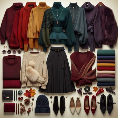 Image Creator Jewel Tone Academia Outfit, Deep Winter Clothes Style, Deep Autumn Outfits For Winter, Deep Autumn Color Palette Outfits For Spring, Deep Autumn Clothing, Fall Palette Outfits, Autumn Pallete Outfits, Deep Autumn Outfits Aesthetic, Warm Deep Autumn Color Palette