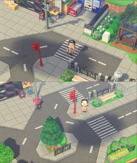 Animal Crossing city core crosswalk idea Animal Crossing Crosswalk, Citycore Animal Crossing Codes, City Core Animal Crossing Codes, Acnh Citycore Road Codes, City Core Animal Crossing Road Codes, Animal Crossing City Ideas, Animal Crossing Island City Theme, Acnh City Core, City Core Animal Crossing