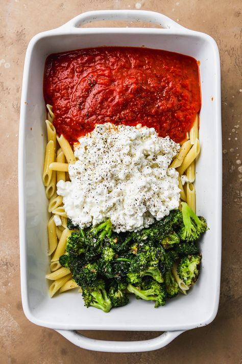 Easy Cottage Cheese Pasta Bake | Walder Wellness, RD Cheese Pasta Bake, Cottage Cheese Pasta, Broccoli Spinach, Healthy Vegetarian Dinner, One Pot Dinners, Cottage Cheese Recipes, Cheese Pasta, Pasta Bake, Vegetarian Dinner