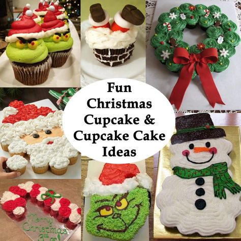 Christmas Cupcake Cakes, Cupcake Cake Christmas, Cupcake Cake Ideas, Wedding Cake With Cupcakes, Christmas Cupcake Cake, Cake With Cupcakes, Cupcakes Christmas, Christmas Cupcakes Decoration, Pull Apart Cupcake Cake