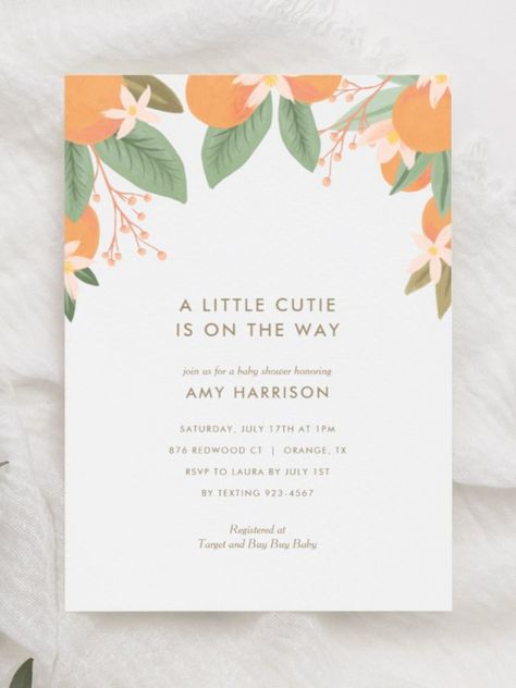 A Little Cutie is on the Way Orange Baby Shower Invitation
Celebrate the Little Cutie on the Way with this simple and elegant orange-themed baby shower invitation! #babyshower #babyshowersgifts #babyshowercards #babyshowerparty #newborn #botanical #orange #summer Little Cutie On The Way, Cutie On The Way, Cutie Is On The Way, Orange Baby Shower, Summer Baby Shower, Baby Q, Orange Baby, Baby Shower Invites, Baby Shower Cards