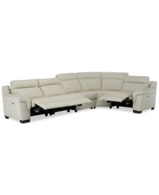 Julius II 5-Pc. Leather Sectional Sofa With 3 Power Recliners, Power Headrests & USB Power Outlet, Created for Macy's | macys.com Sectional Sofa Sale, Power Reclining Sectional Sofa, Macy Furniture, Leather Chaise Sectional, Chaise Sectional Sofa, White Sectional, Leather Sectional Sofas, Power Recliner Chair, Sectional Sofa With Recliner