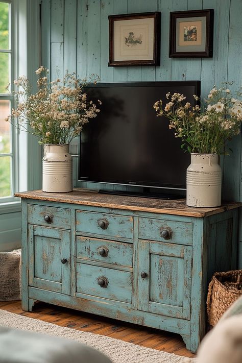 30 Farmhouse TV Stand Decor Ideas To Elevate Your Living Room Farmhouse Tv Stand Decor Ideas, Farmhouse Tv Stand Decor, Tv Stand Decor Ideas, Tv Unit Ideas, Reclaimed Wood Tv Stand, Grey Tv Stand, Farmhouse Tv, Country House Style, Tv Stand Decor