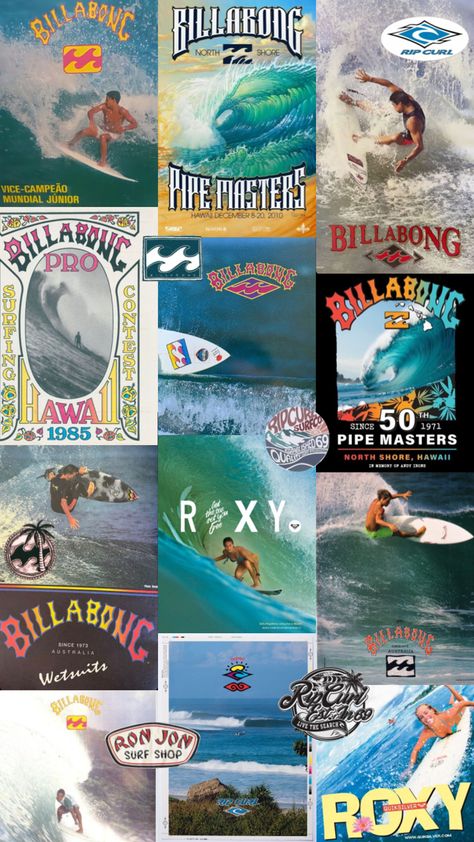 Billabong Surf Poster, Ripcurl Surf Poster, Ripcurl Wallpapers, Billabong Poster, Beach Vibes Wallpaper, Vintage Surf Posters, Vintage Surf Aesthetic, Surf Shop Aesthetic, Surfing Wallpaper