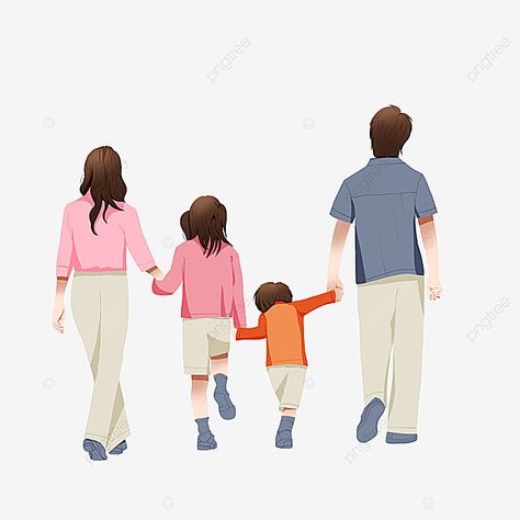 Family Of 4 Drawing, Family Drawing Illustration, Family Picture Drawing, Family Holding Hands, Children Poses, Child Png, Vegan Books, Back Drawing, A Family Of Four